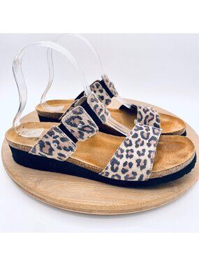 Naot Sandals Womens 10 41 Beige Leather Strappy Flats Cork Peep Ashley